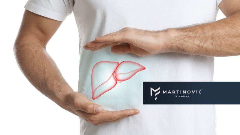 Na slici je ilustracija koja prikazuje čoveka koji brine o preventivi masne jetre.