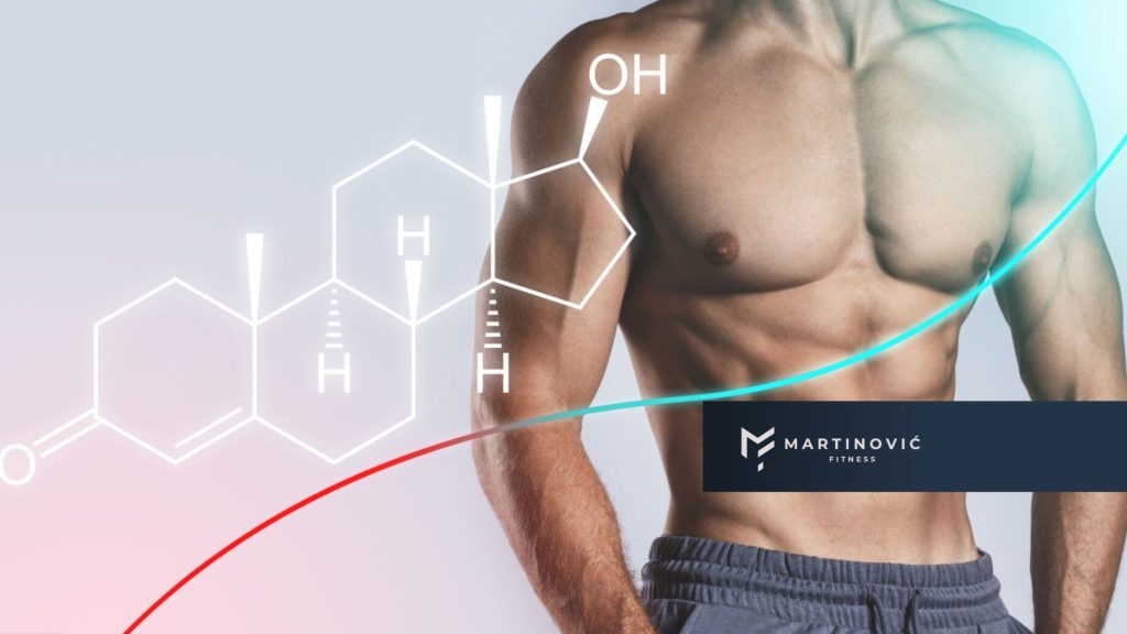 Na slici je prikazana strukturalna formula za testosteron kod muškaraca, pored definisanog muškog tela.
